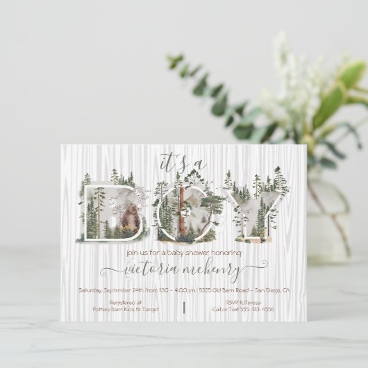 Forest Woodland Aquarellbärendusche Einladung (Stehend Vorderseite)