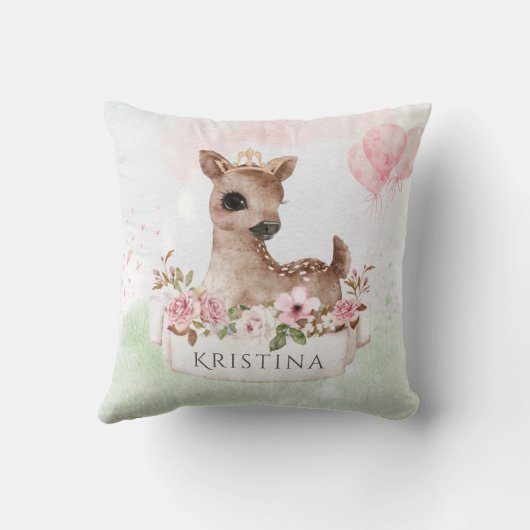 Forest Woodland Baby Girl Deer Wasserfarbe Name Kissen (Rückseite)