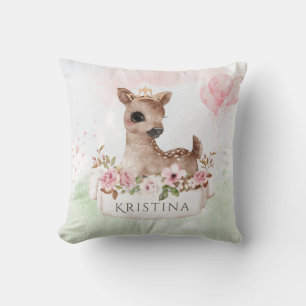 Forest Woodland Baby Girl Deer Wasserfarbe Name Kissen