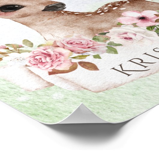 Forest Woodland Baby Girl Deer Wasserfarbe Name Poster (Ecke)