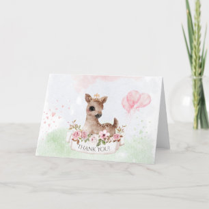 Forest Woodland Baby Girl Deer Watercolor Dankeskarte