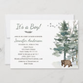 Forest Woodland Country Bear Boy Baby Dusche Einladung (Vorderseite)