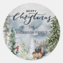 Forest Woodland Frohe Weihnachtsfamilie Name Runder Aufkleber