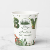Forest Woodland Mushroom Baby Boy Shower  Pappbecher (Rückseite)