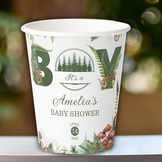 Forest Woodland Mushroom Baby Boy Shower  Pappbecher