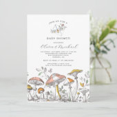 Forest Woodland Mushrooms Baby Shower Einladung (Stehend Vorderseite)