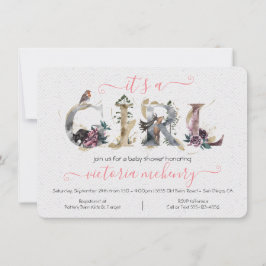 Forest Woodland Wasserfarbe Girl Babydusche Einladung