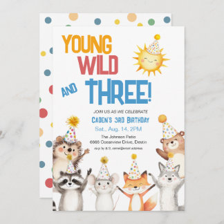 Forest Zoo Animals Party Hats 3rd Birthday Einladung