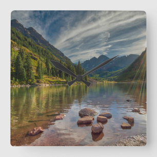 Forests   Maroon Bells Colorado Quadratische Wanduhr