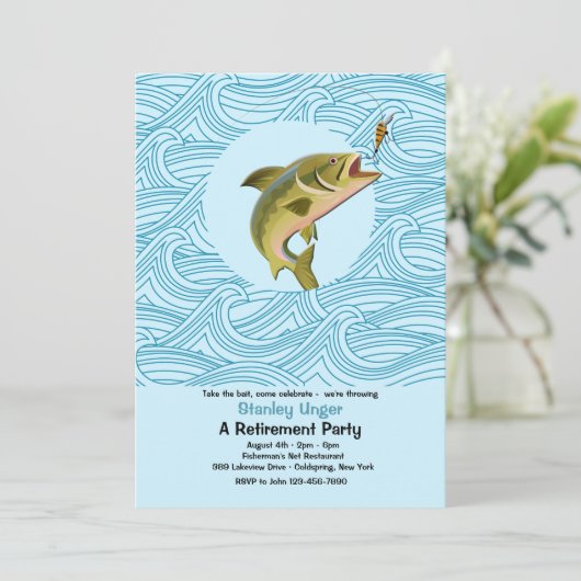 Foreut Befischung Ruhestand Party Einladung (Stehend Vorderseite)