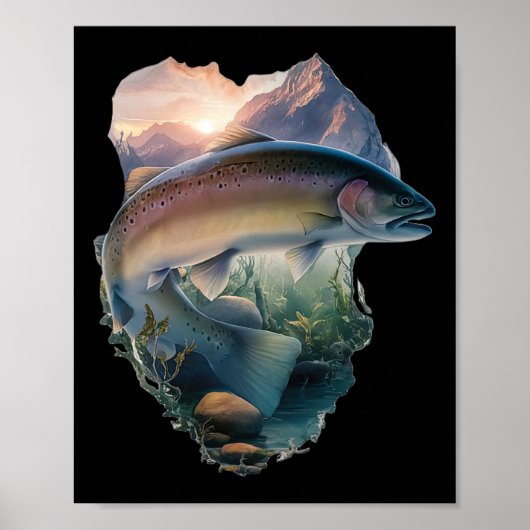 Foreut Fischen Berge Natur Fischer Poster (Vorne)