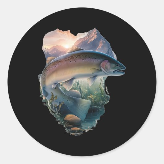 Foreut Fischen Berge Natur Fischer Runder Aufkleber (Vorderseite)