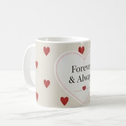 Forever & Always" Minimalist Red Heart Pattern - C Kaffeetasse (Vorderseite Links)