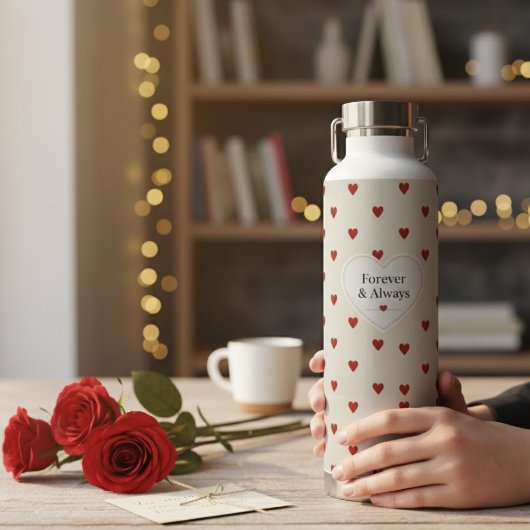 Forever & Always" Minimalist Red Heart Pattern - C Trinkflasche
