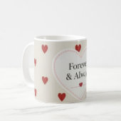 "Forever & Always" minimalist rotes Herz Muster -  Kaffeetasse (Vorderseite Links)
