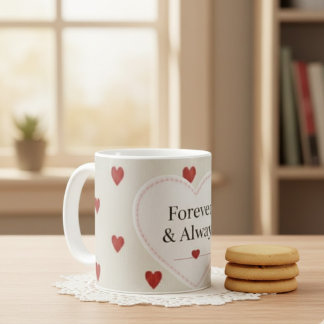"Forever & Always" minimalist rotes Herz Muster - Kaffeetasse