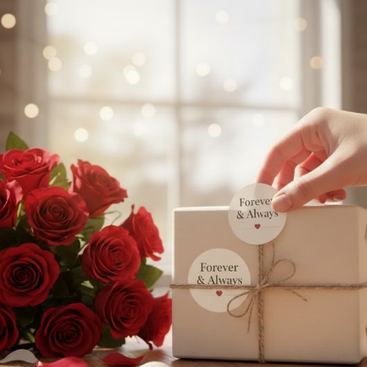 Forever & Always | Minimalistisches herzromantisch Runder Aufkleber