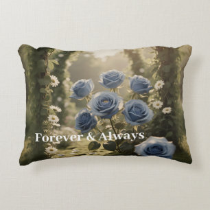 Forever & Always - Romantische blaue Rose Blumenge Dekokissen