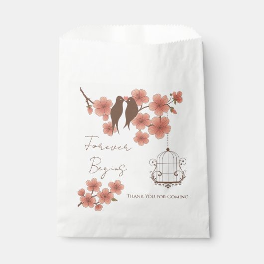 Forever Begins Wedding Favor Gift Bag with Lovebir Geschenktütchen (Vorderseite)