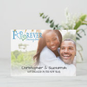 FOREVER Blue Green Linked Hearts Verlobung Ankündigung (Stehend Vorderseite)