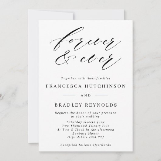 Forever Elegant Calligraphy Monochrome Wedding Inv Einladung (Vorderseite)