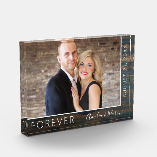 Forever Elegant Rustic Wood Script Hochzeit Fotoblock (Links)