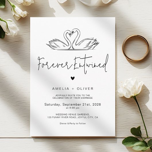 Forever Entwined Minimalist Script Swans Wedding Einladung