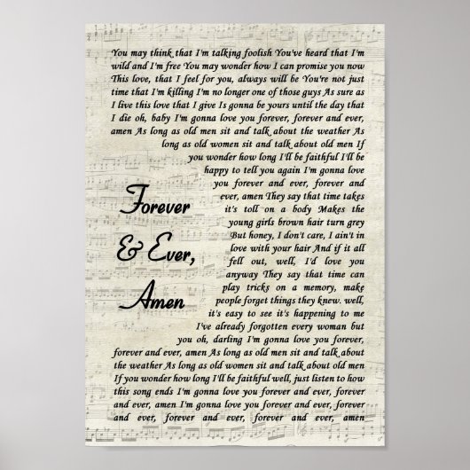 Forever & Ever Amen Song Lyric Vintages Skript Poster (Vorne)