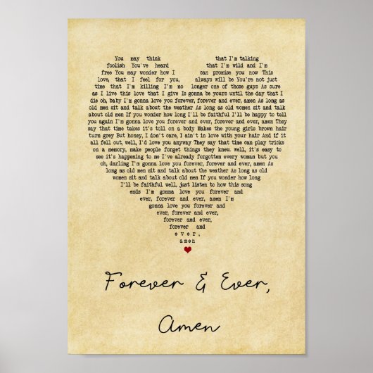 Forever & Ever Amen Vintag Heart Song Lyrik Print Poster (Vorne)