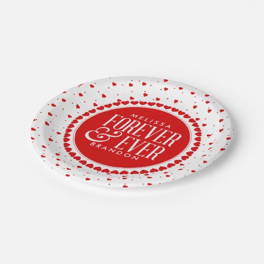 Forever & Ever Valentines Red Circle Hearts Pappteller (Schrägansicht)