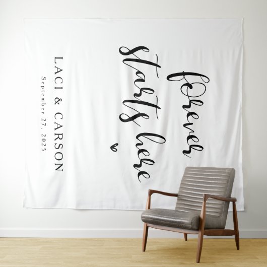 Forever fängt hier an - Personalisierter Hochzeitb Wandteppich (Beispiel (Horizontal))