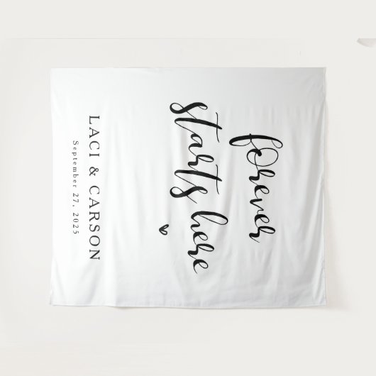 Forever fängt hier an - Personalisierter Hochzeitb Wandteppich (Vorderseite (Horizontal))