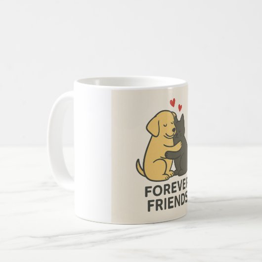 Forever Friends Mug | Cute Cat & Dog Hugging Coffe Kaffeetasse (Vorderseite Links)