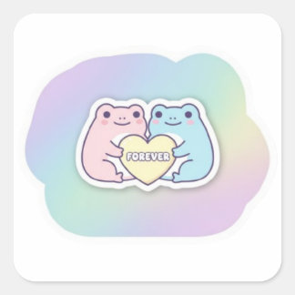 Forever Frog Sticker Cute Couple Frogs Holding Hea