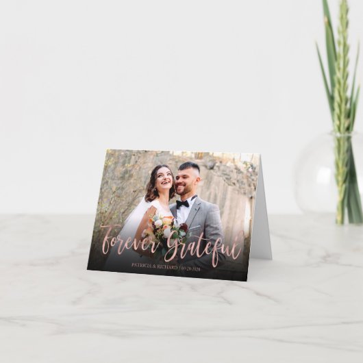Forever Grateful Elegante Foto Hochzeit Vielen Dan Dankeskarte (Vorderseite)