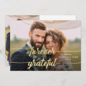 Forever Grateful Gold Calligrafy 2 Foto Hochzeit Dankeskarte (Vorne/Hinten)