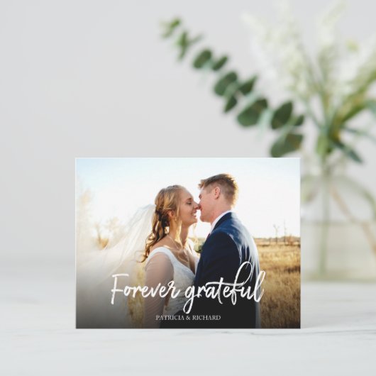 Forever Grateful stylish Wedding Danke Foto Postkarte (Stehend Vorderseite)