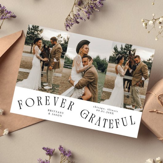Forever Grateful White Wedding Multi Photo Dankeskarte