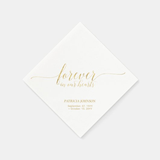 Forever Hearts | Elegante Gold Script Memorial Serviette (Ecke)