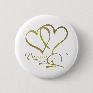 Forever Hearts Gold auf Weiß Button