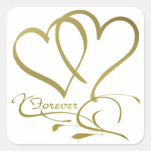 Forever Hearts Gold auf Weiß Quadratischer Aufkleber