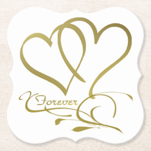 Forever Hearts Gold auf Weiß Untersetzer