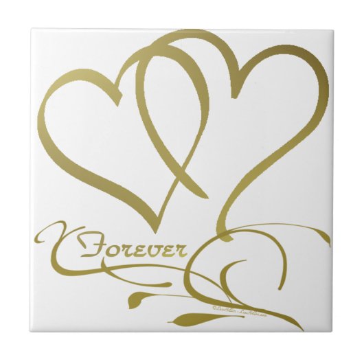 Forever Hearts Gold bearbeitbare Hintergrundfarben Fliese (Vorderseite)