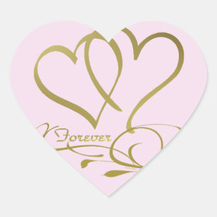 Forever Hearts Gold bearbeitbare Hintergrundfarben Herz-Aufkleber
