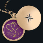 Forever Hearts Gold bearbeitbare Hintergrundfarben Medaillon<br><div class="desc">Anpassen mit Namen,  Daten und Hintergrundfarben.</div>