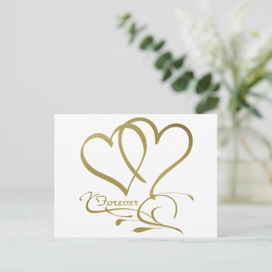 Forever Hearts Gold bearbeitbare Hintergrundfarben Postkarte (Stehend Vorderseite)