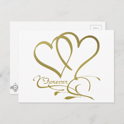 Forever Hearts Gold bearbeitbare Hintergrundfarben Postkarte (Vorne/Hinten)