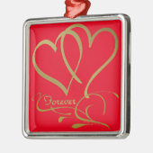 Forever Hearts Gold bearbeitbare Hintergrundfarben Silbernes Ornament (Links)