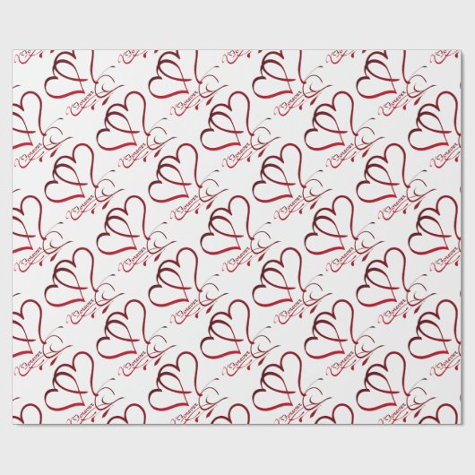 Forever Hearts Red on White Geschenkpapier (Flach)