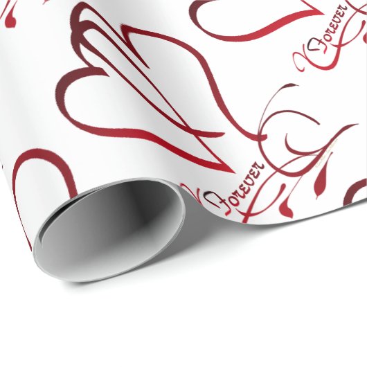 Forever Hearts Red on White Geschenkpapier (Rolleneckpunkt)